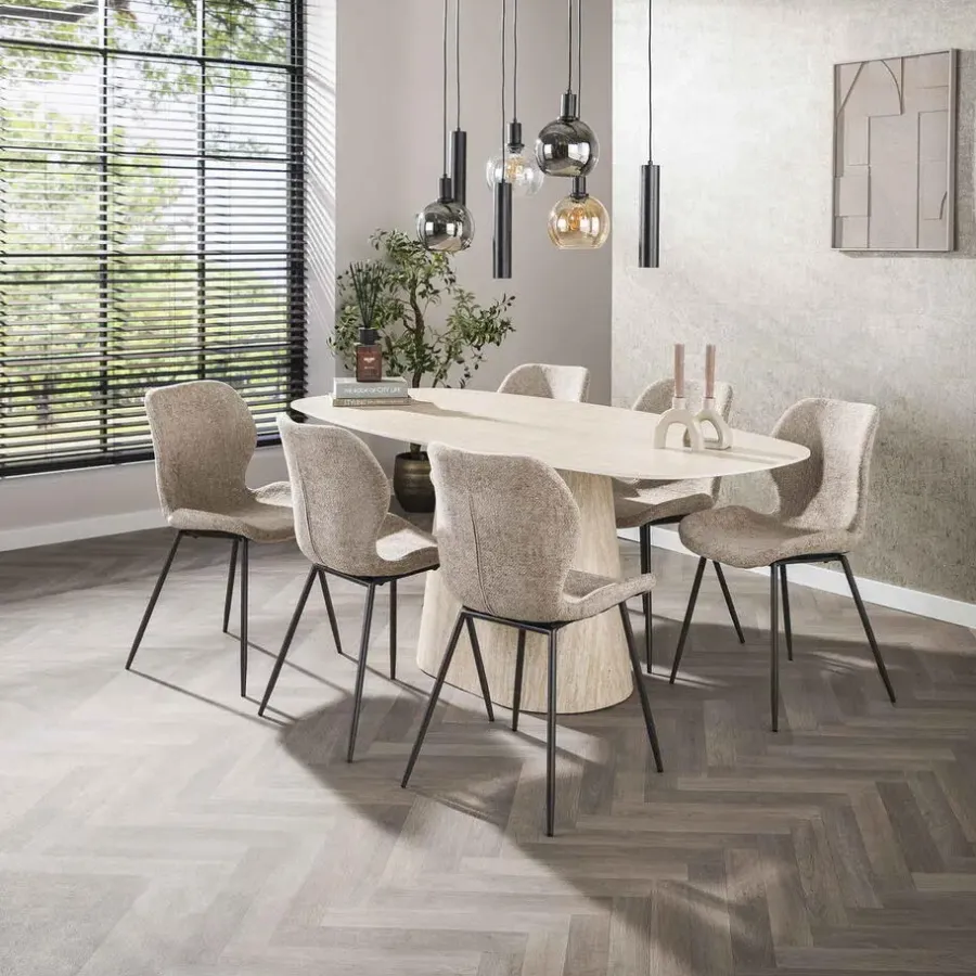 Ovale Eettafels-Giga Living Eettafel Deens Ovaal - Travertin - 180x90x76cm - Centro
