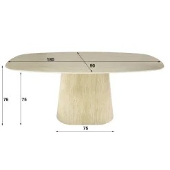 Ovale Eettafels-Giga Living Eettafel Deens Ovaal - Travertin - 180x90x76cm - Centro