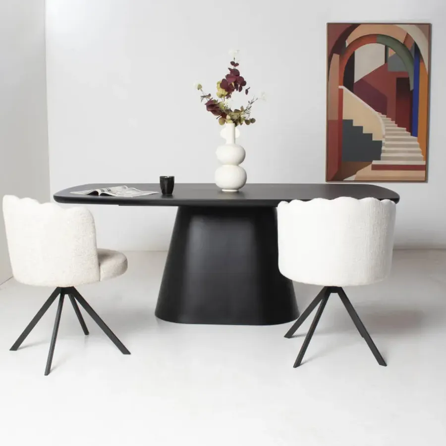 Giga Meubel Eettafel Deens Ovaal - Zwart Hout - 200x100x76cm - Moya