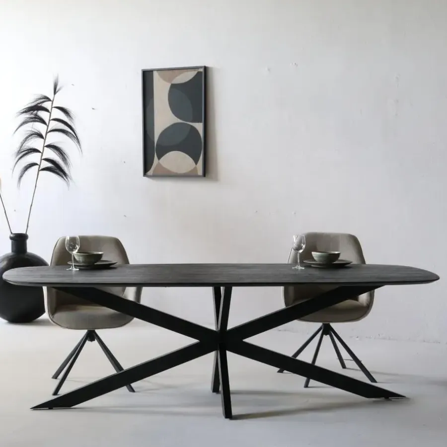Ovale Eettafels-Giga Meubel Eettafel Deens Ovaal - Zwart - Mangohout - 240 cm - Tafel Jordan