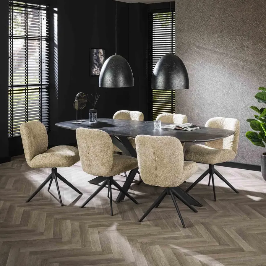 Giga Living Eettafel Deens Ovaal 215cm - Zwart Marmerlook - 6-8 Personen
