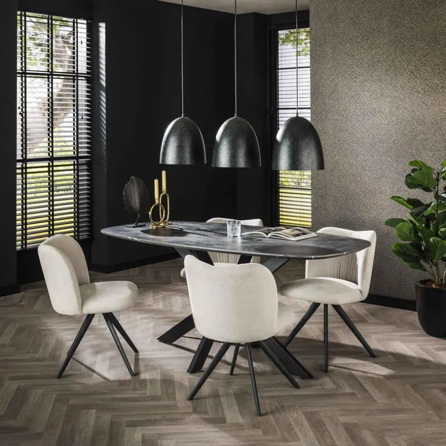 Ovale Eettafels-Giga Living Eettafel Deens Ovaal 180cm - Zwart Marmerlook - 4-6 Personen