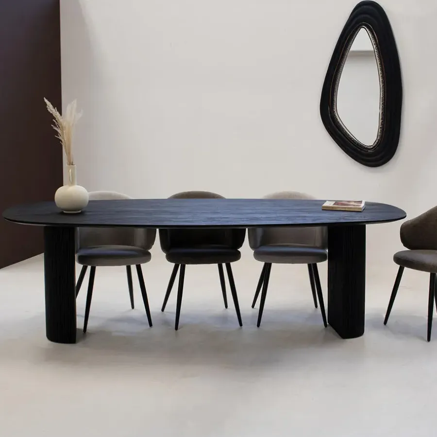 Giga Meubel Eettafel Deens Ovaal 220cm - Zwart Mangohout - Feline