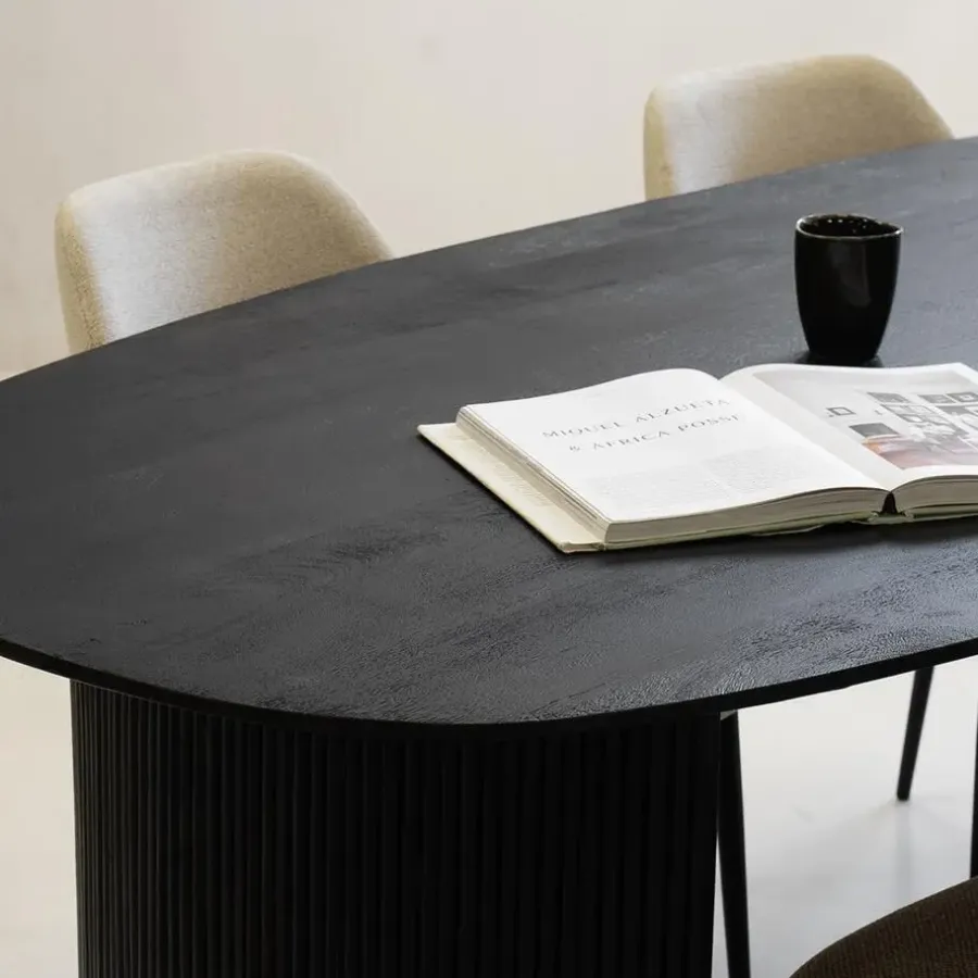 Giga Meubel Eettafel Deens Ovaal 220cm - Zwart Mangohout - Feline