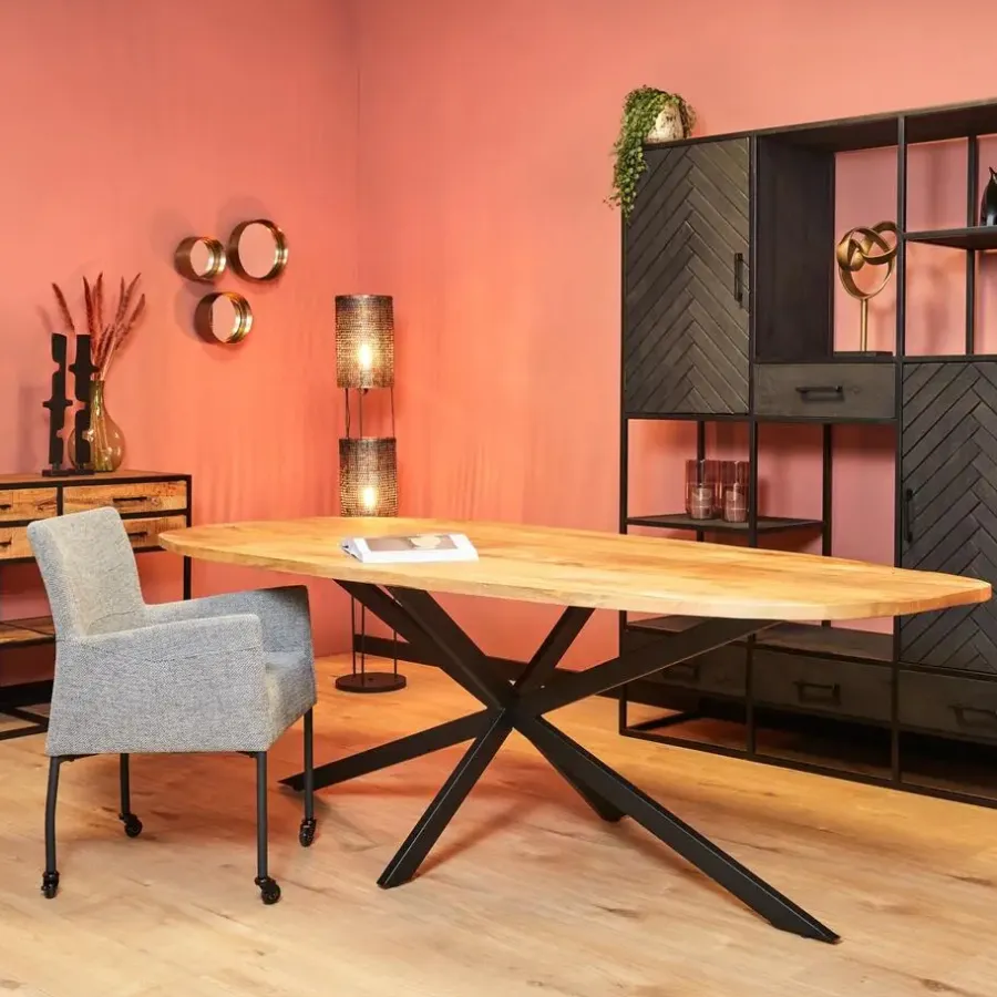 Industriële Eettafels-StarFurn Eettafel Deens Ovaal Naturel - 200x100x76cm - Elegance