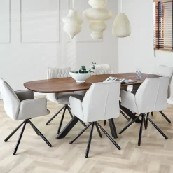 Dimehouse Eettafel deens ovaal Paris walnoot finish 200x100 cm - Hout - Bruin