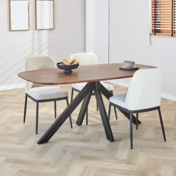 Industriële Eettafels|Houten Eettafels-Dimehouse Eettafel deens ovaal Paris walnoot finish 180x100 cm - Hout - Bruin
