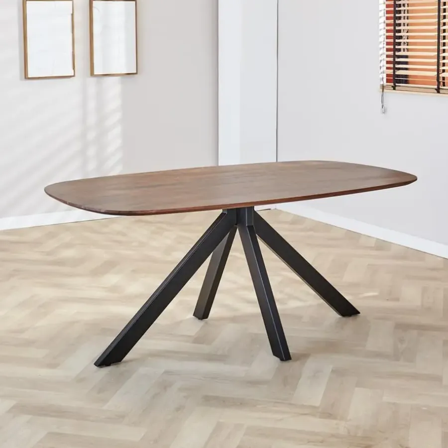 Industriële Eettafels|Houten Eettafels-Dimehouse Eettafel deens ovaal Paris walnoot finish 180x100 cm - Hout - Bruin