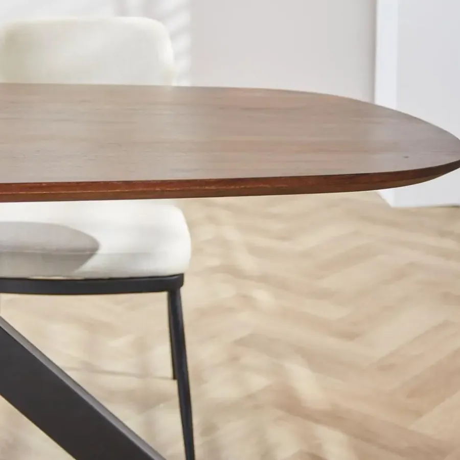Industriële Eettafels|Houten Eettafels-Dimehouse Eettafel deens ovaal Paris walnoot finish 180x100 cm - Hout - Bruin