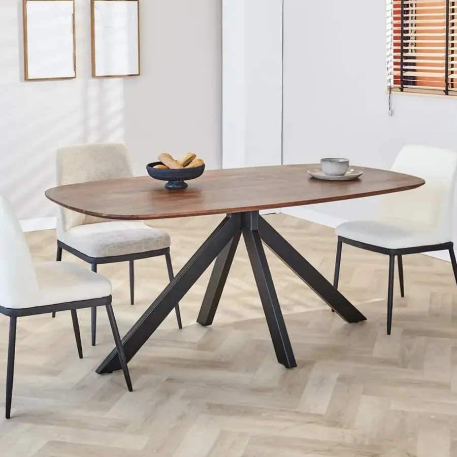 Dimehouse Eettafel deens ovaal Paris walnoot finish 220x100 cm - Hout - Bruin