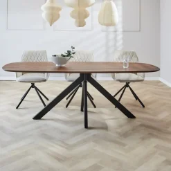 Dimehouse Eettafel deens ovaal Paris walnoot finish 220x100 cm - Hout - Bruin
