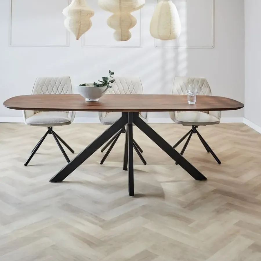 Dimehouse Eettafel deens ovaal Paris walnoot finish 220x100 cm - Hout - Bruin