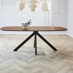 Dimehouse Eettafel deens ovaal Paris walnoot finish 220x100 cm - Hout - Bruin