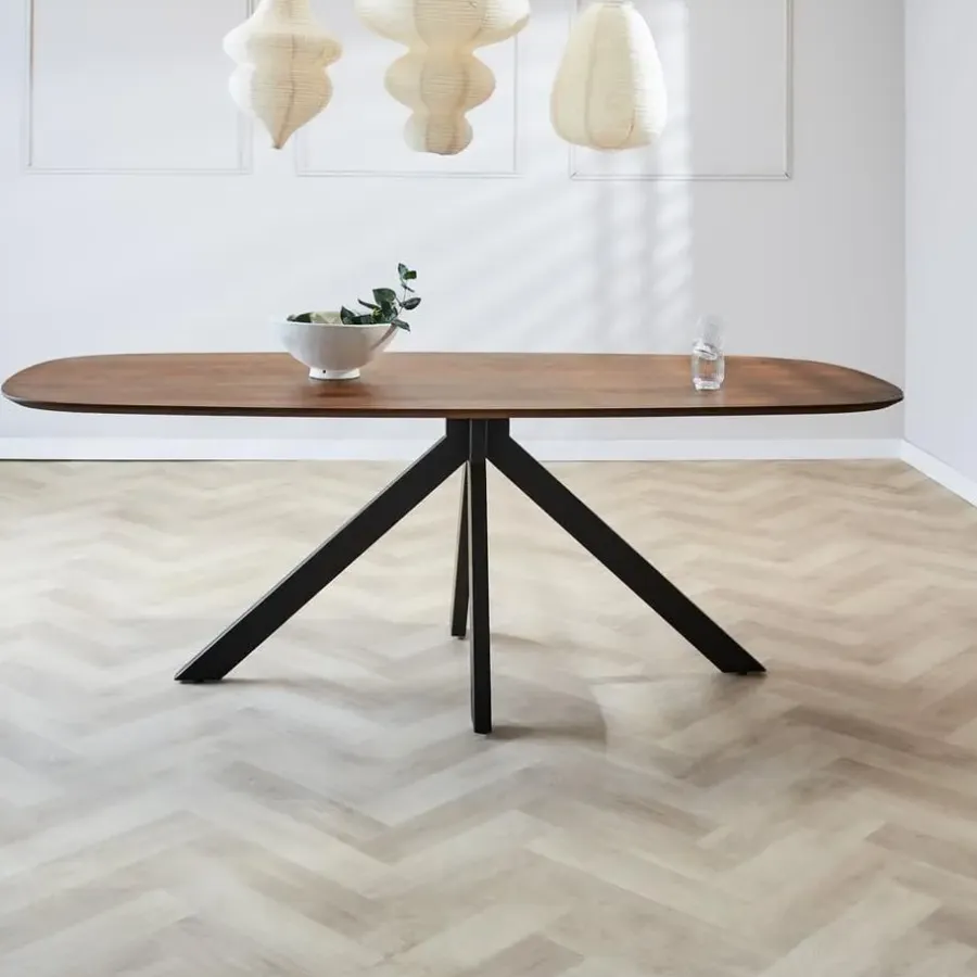 Dimehouse Eettafel deens ovaal Paris walnoot finish 220x100 cm - Hout - Bruin