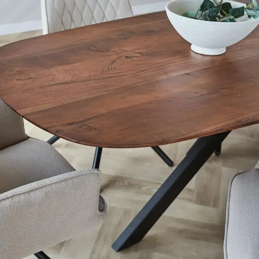 Dimehouse Eettafel deens ovaal Paris walnoot finish 220x100 cm - Hout - Bruin