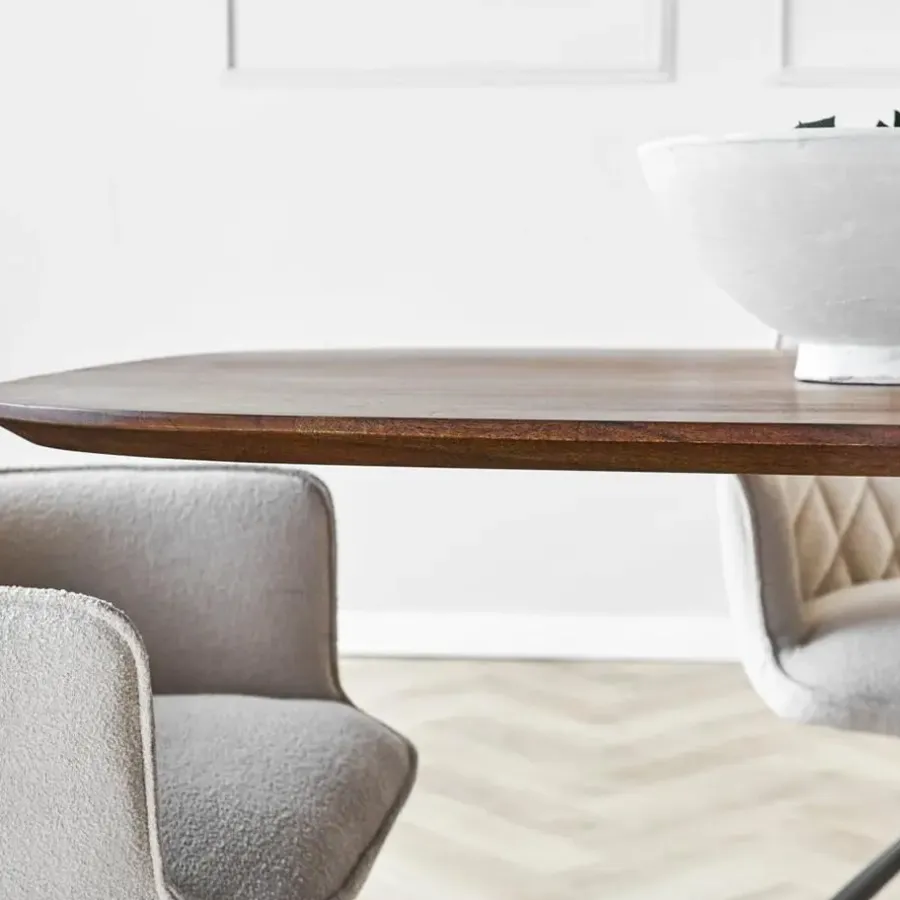 Dimehouse Eettafel deens ovaal Paris walnoot finish 220x100 cm - Hout - Bruin