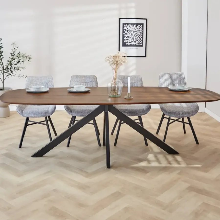 Industriële Eettafels-Dimehouse Eettafel deens ovaal Paris walnoot finish 240x100 cm - Hout - Bruin