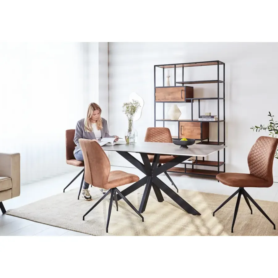 Dimehouse Eettafel Edin 170x90 cm marmerlook grijs - Stoneware - Grijs