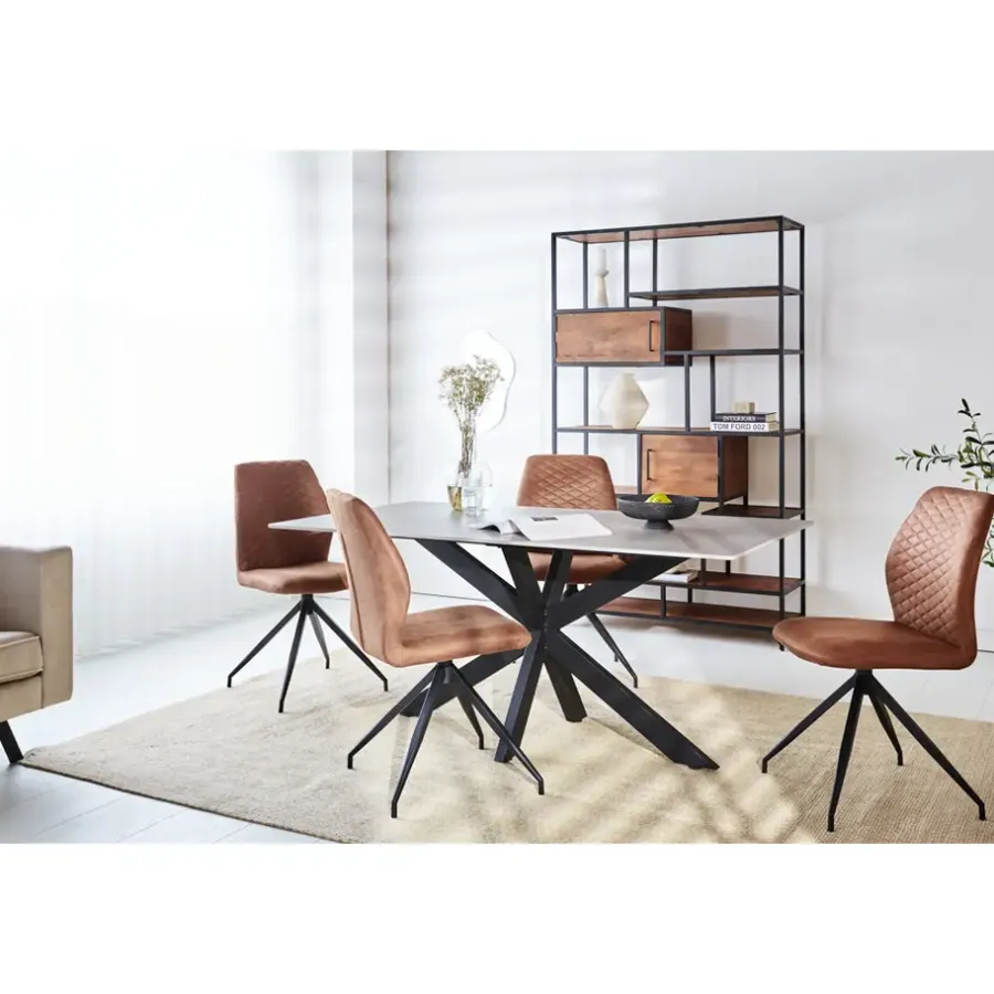 Dimehouse Eettafel Edin 170x90 cm marmerlook grijs - Stoneware - Grijs