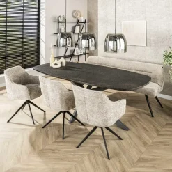Ovale Eettafels-Giga Living Eettafel Grijs Staal - 215x105x77cm - Metallic