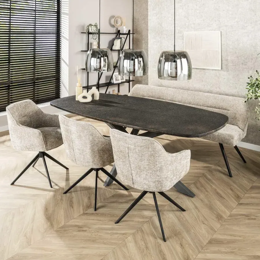 Ovale Eettafels-Giga Living Eettafel Grijs Staal - 215x105x77cm - Metallic