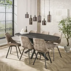 Ovale Eettafels-Giga Living Eettafel Grijs Staal - 180x90x77cm - Metallic