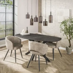 Ovale Eettafels-Giga Living Eettafel Grijs Staal - 180x90x77cm - Metallic