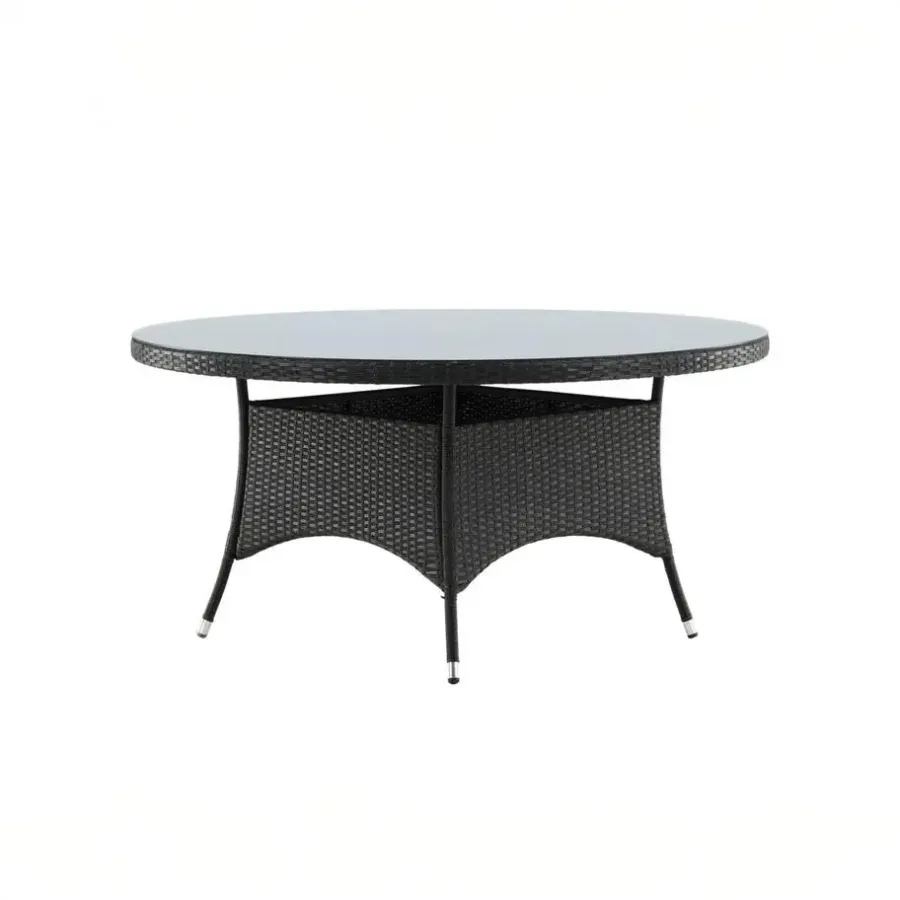 Tuintafels-Fjôrd Eettafel Grijs Wicker/Glas - Ø90x74cm - Volta