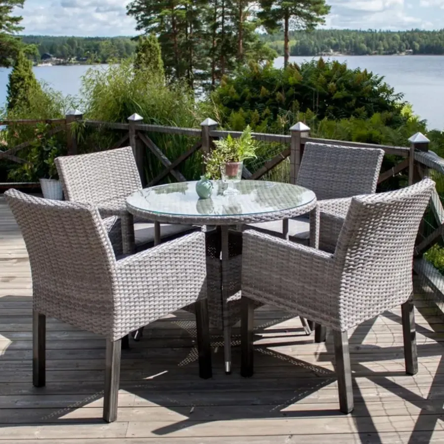 Tuintafels-Fjôrd Eettafel Grijs Wicker/Glas - Ø90x74cm - Volta