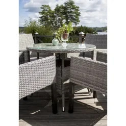 Tuintafels-Fjôrd Eettafel Grijs Wicker/Glas - Ø90x74cm - Volta