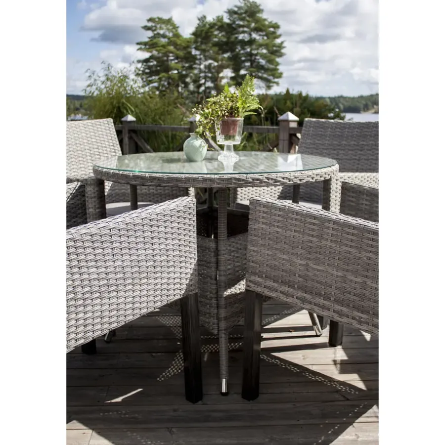 Tuintafels-Fjôrd Eettafel Grijs Wicker/Glas - Ø90x74cm - Volta