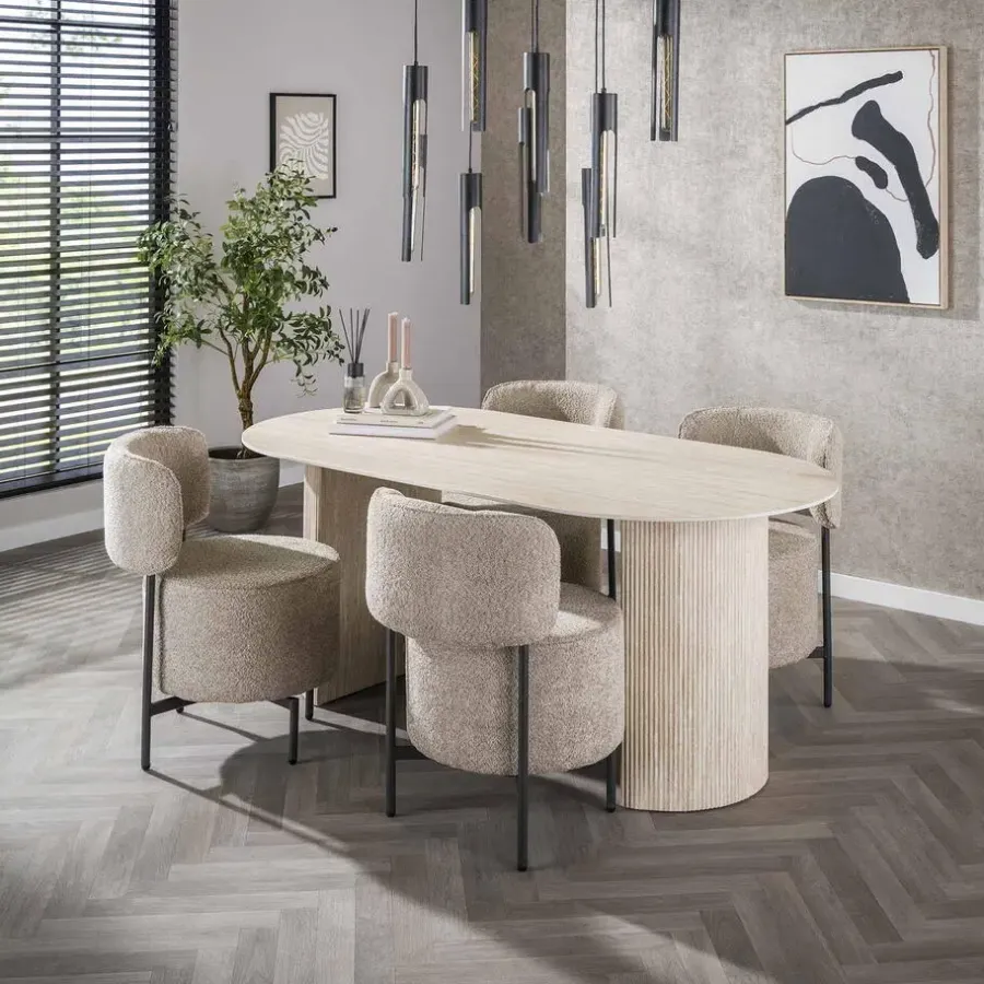 Ovale Eettafels-Giga Living Eettafel Ovaal - Travertin Beige - 180x90x77cm - Arch