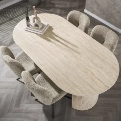 Ovale Eettafels-Giga Living Eettafel Ovaal - Travertin Beige - 180x90x77cm - Arch