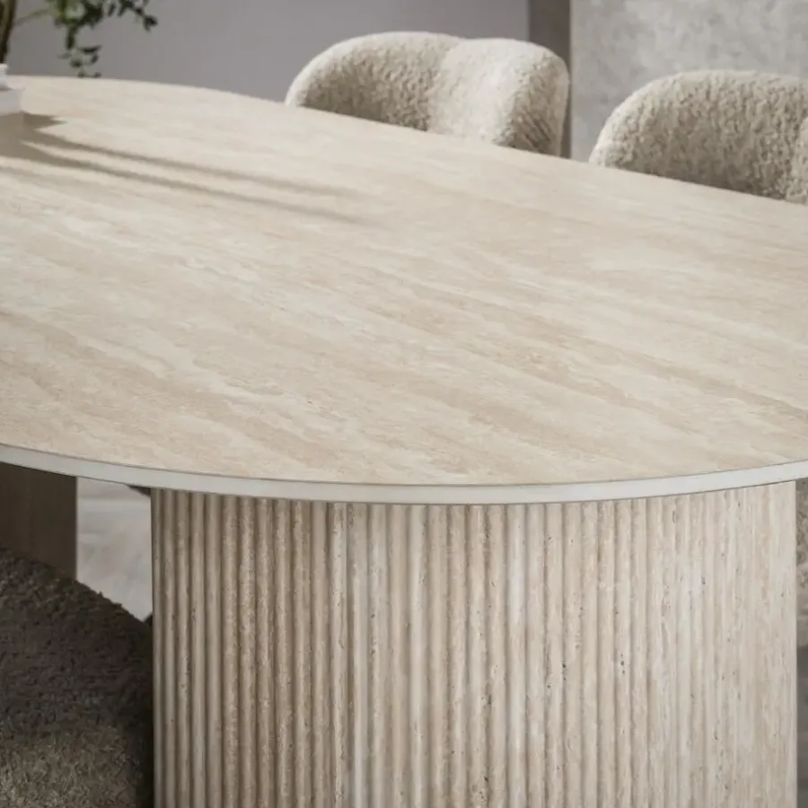 Ovale Eettafels-Giga Living Eettafel Ovaal - Travertin Beige - 180x90x77cm - Arch