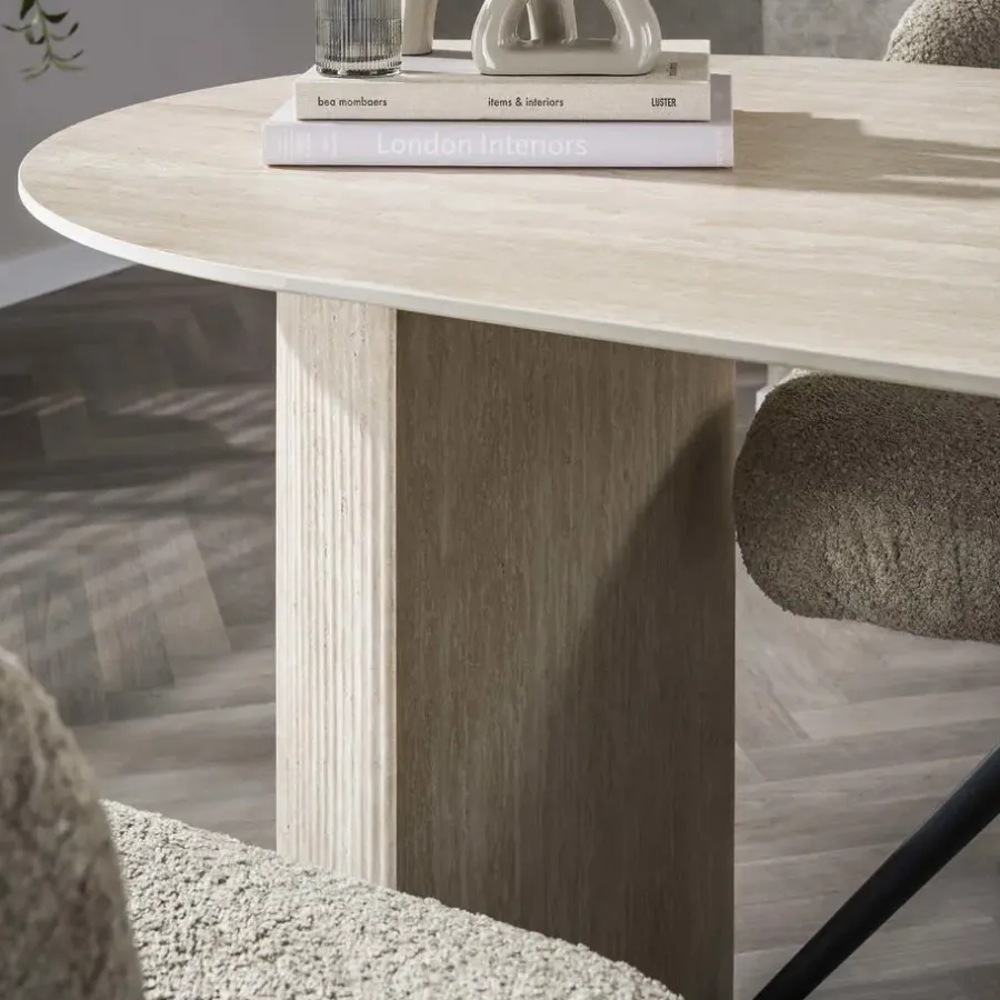 Ovale Eettafels-Giga Living Eettafel Ovaal - Travertin Beige - 180x90x77cm - Arch