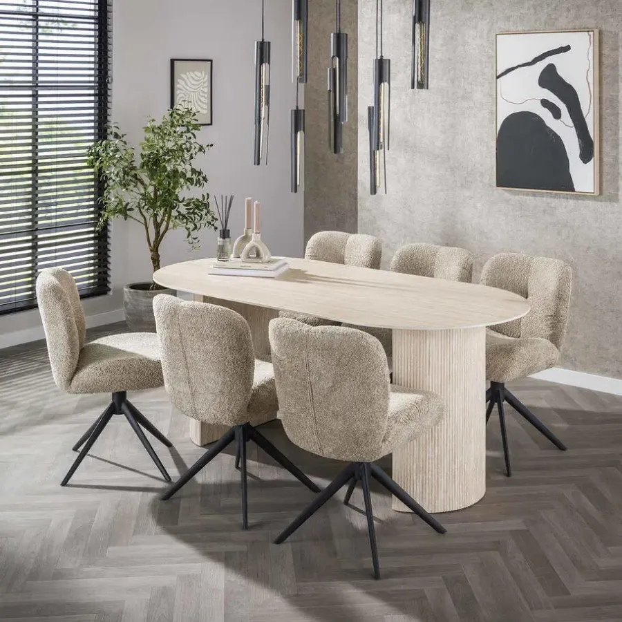 Ovale Eettafels-Giga Living Eettafel Ovaal - Travertin Beige - 180x90x77cm - Arch