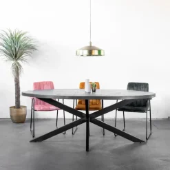 Giga Meubel Eettafel Ovaal 200cm - Mangohout Zwart - Matrix-Poot - Mansour