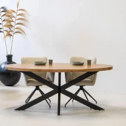 Giga Meubel Eettafel Ovaal 160cm - Mangohout Naturel - Matrix-Poot - Mansour