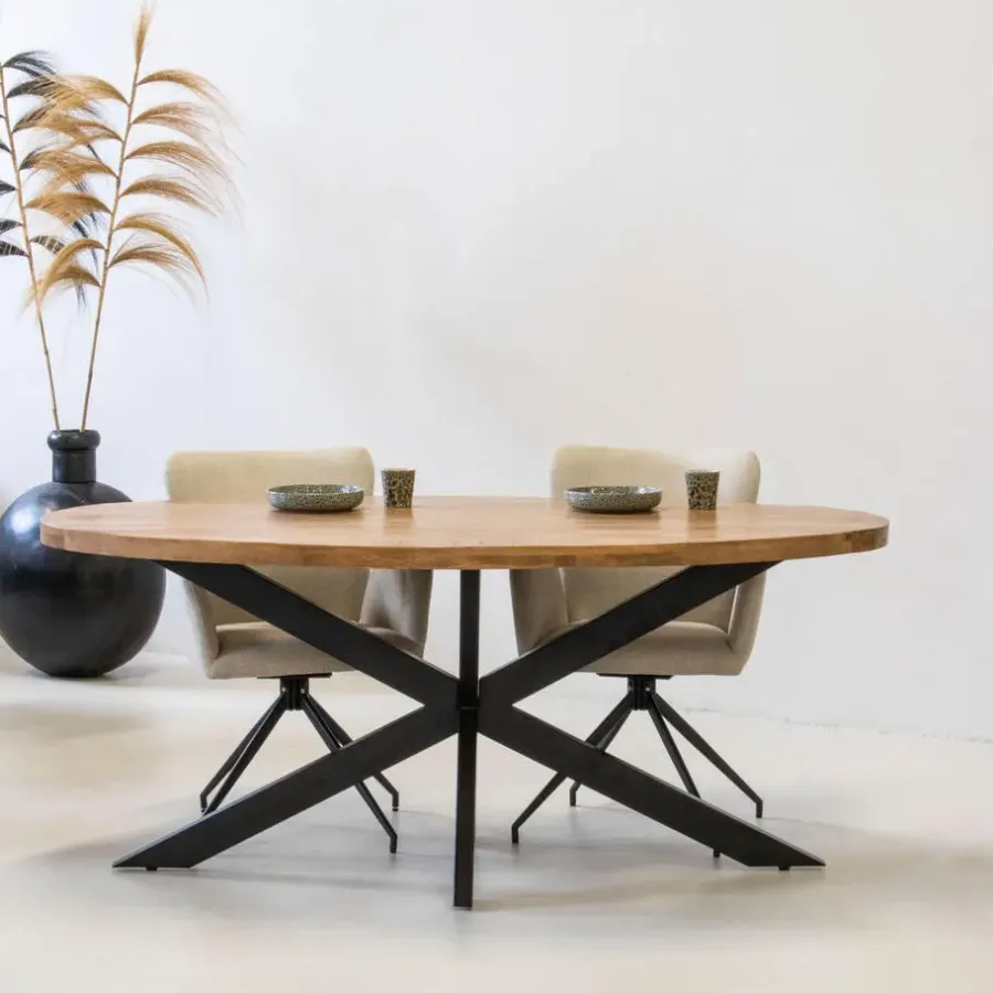 Giga Meubel Eettafel Ovaal 160cm - Mangohout Naturel - Matrix-Poot - Mansour