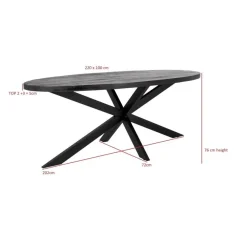 Houten Eettafels|Ovale Eettafels-Giga Meubel Eettafel Ovaal 220cm - Mangohout Zwart - Matrix-Poot - Mansour