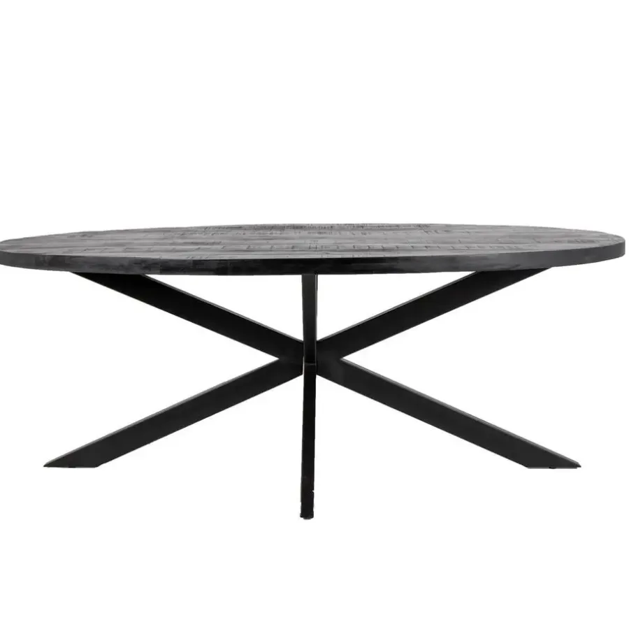 Houten Eettafels|Ovale Eettafels-Giga Meubel Eettafel Ovaal 180cm - Mangohout Zwart - Matrix-Poot - Mansour