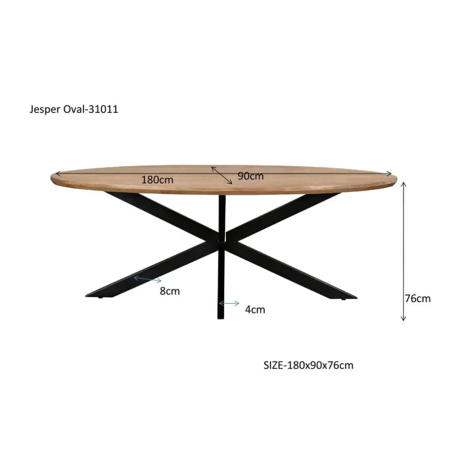 Ovale Eettafels-Livingfurn Eettafel Ovaal 180cm - Naturel Mangohout - Matrix-poot - Jesper