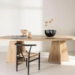 Ovale Eettafels-Fjôrd Eettafel Ovaal Naturel 220cm - Fineer - Scandinavisch - Tafel Bootcut
