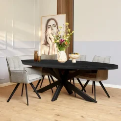 StarFurn Eettafel Ovaal Zwart Hout - 300x120x76cm - Denver