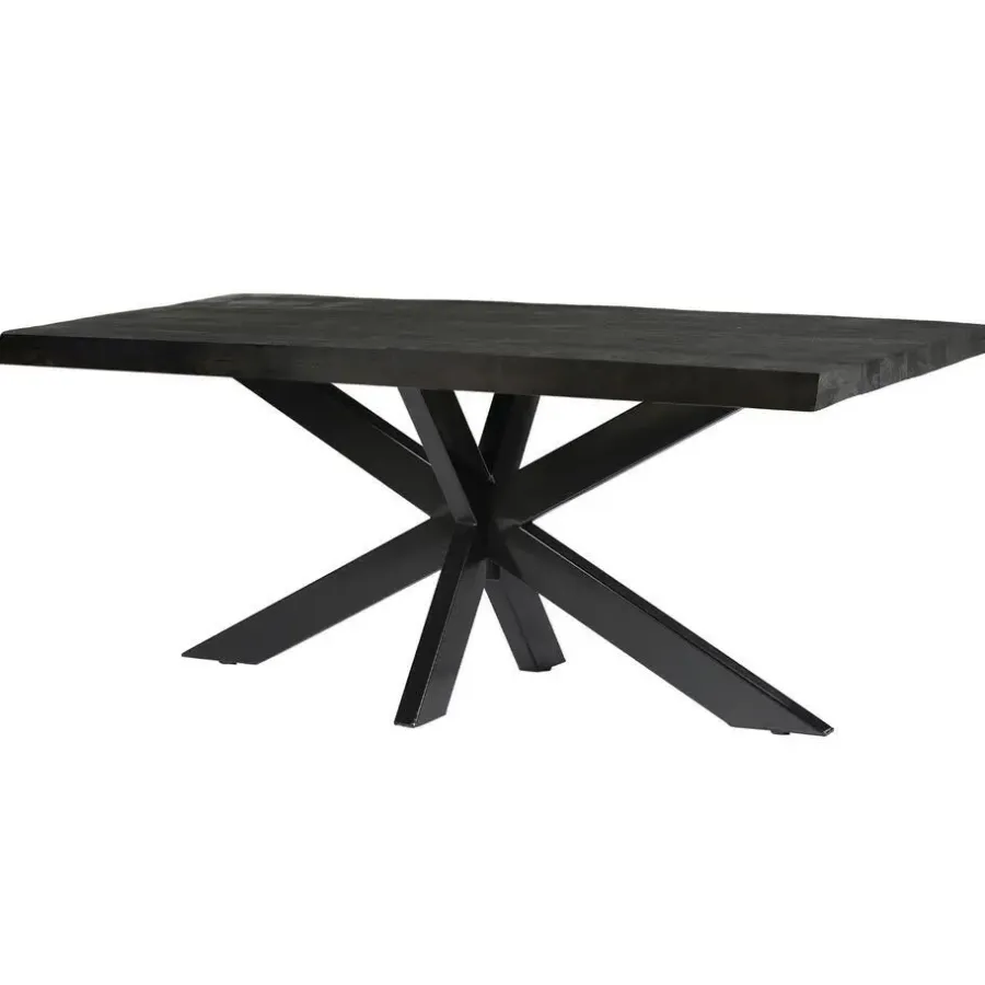 Rechthoekige Eettafels|Industriële Eettafels-Livingfurn Eettafel Rechthoek 200cm - Zwart Mangohout - 4-6 personen - Norris