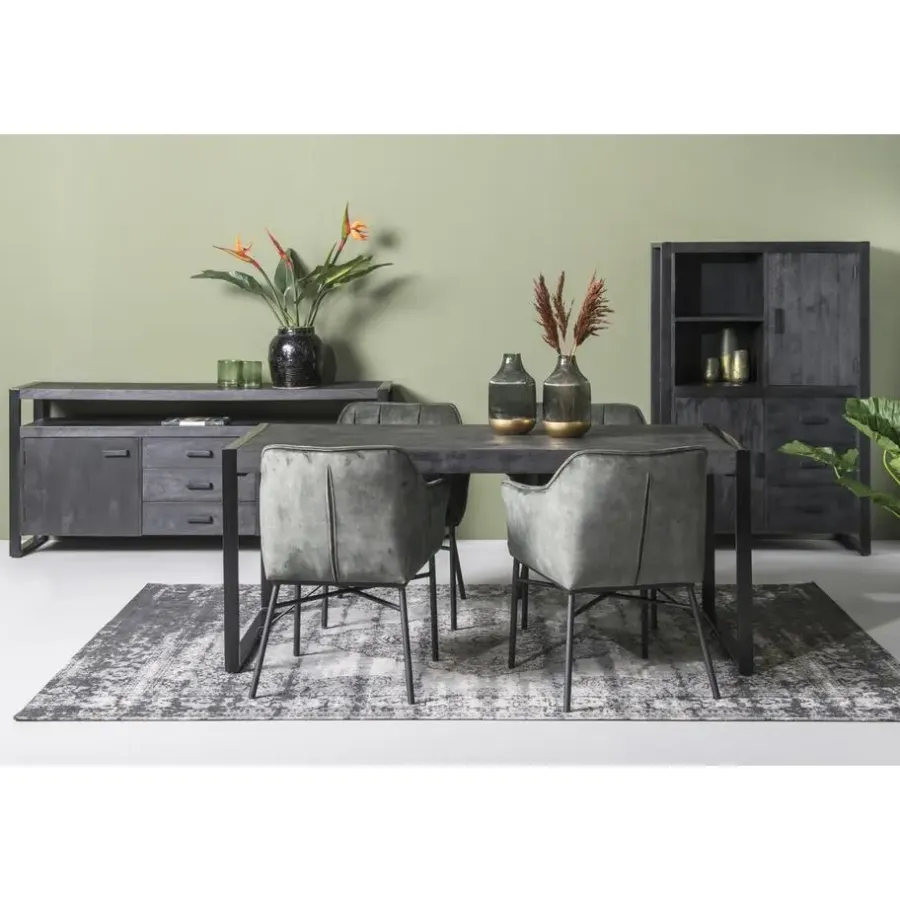 Livingfurn Eettafel Rechthoek 160cm - Zwart Mangohout - 2-4 personen - Norris