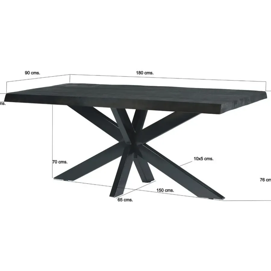 Rechthoekige Eettafels|Industriële Eettafels-Livingfurn Eettafel Rechthoek 180cm - Zwart Mangohout - 2-4 personen - Norris