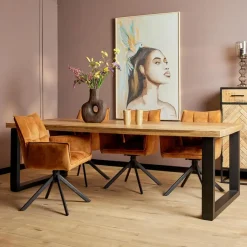 Industriële Eettafels-StarFurn Eettafel Rechthoek Mangohout - U-Poot - 220x100x76cm - Denver
