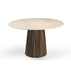 Giga Meubel Eettafel Rond Ø150cm - Donkerbruin Marmer/Mangohout - Faiza