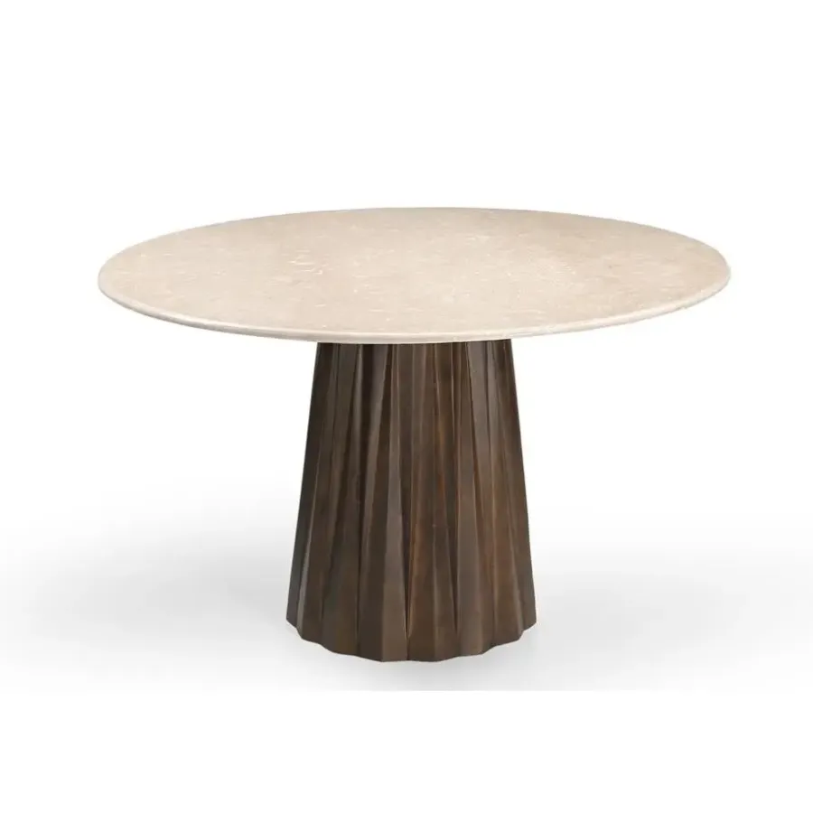 Giga Meubel Eettafel Rond Ø150cm - Donkerbruin Marmer/Mangohout - Faiza